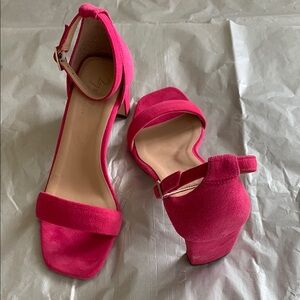 Vibrant Pink Suede Heeled Sandals